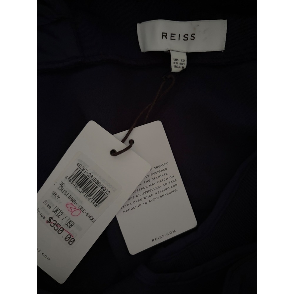 Reiss Cristiana One Shoulder Dress Navy Blue Sheath Cocktail Size 8 NEW - Picture 3 of 7